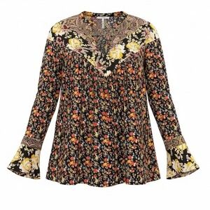 Free People Wildflower Fields henley tunic Long‎ Sleeve Floral boho gardencore